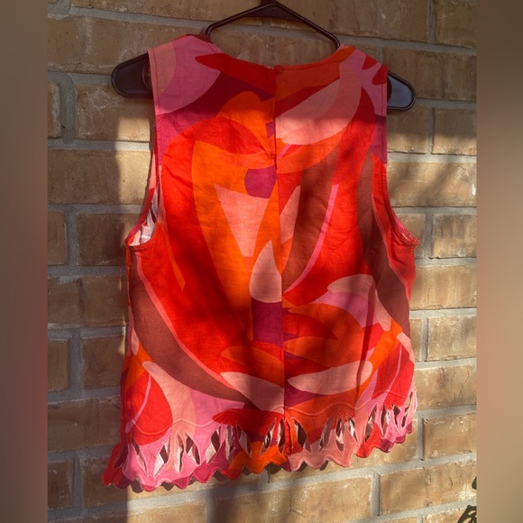 Farm Rio, Anthropologie, Sleeveless Cutout Linen Shell Top, Medium - Picture 5 of 12